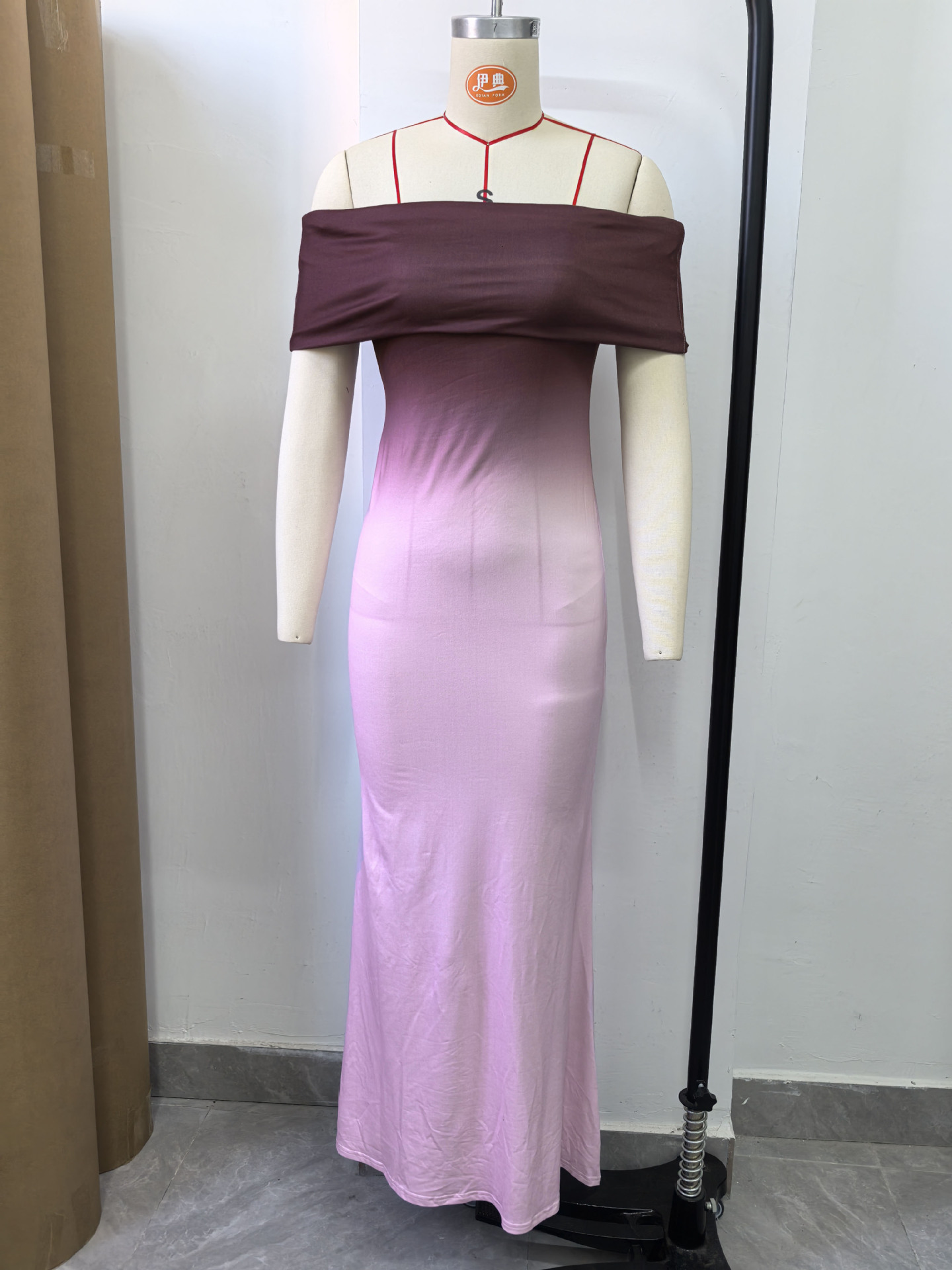 New fashion short-sleeve gradient off-shoulder bodycon long dress for cross-border European and American foreign trade - view 7