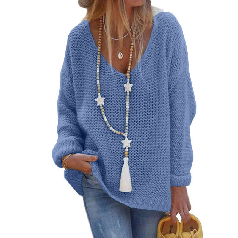 Sexy V Neck Long Sleeve Knitted Loose Sweaters Autumn Female Hollow Out Knitwear Pullover Tops XXBLH-156 260626 - view 6