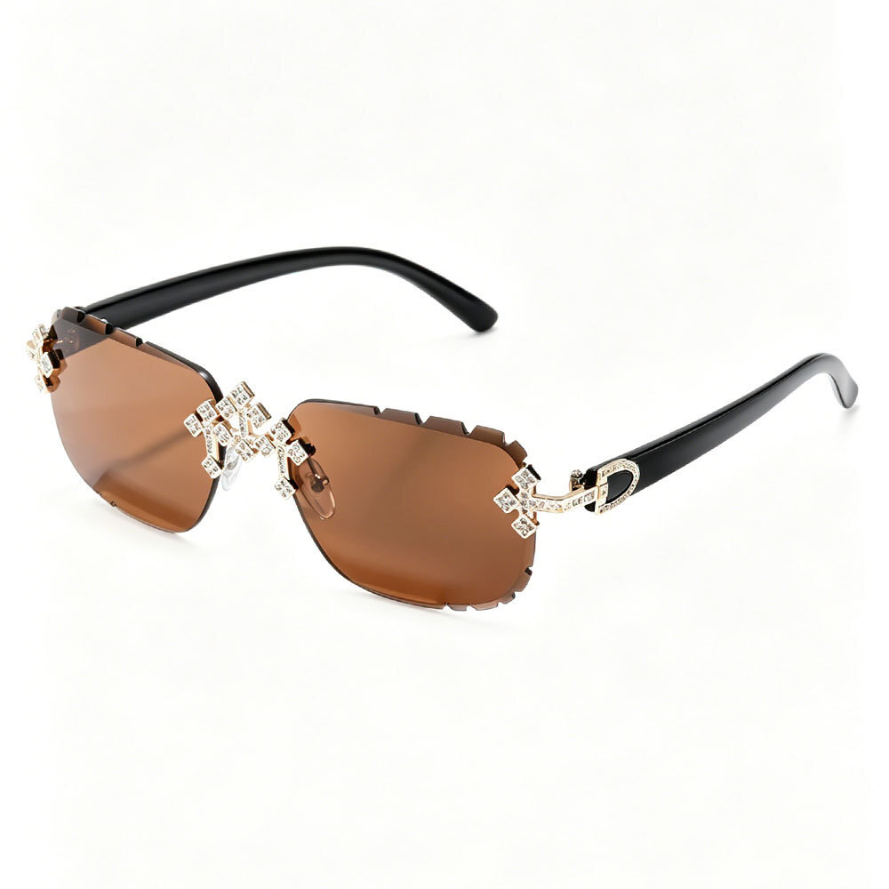 Premium Selection Of Cross-Shaped, Diamond-Embellished, Fashionable Frameless Sunglasses With High-End Cut Lenses For Women - view 3