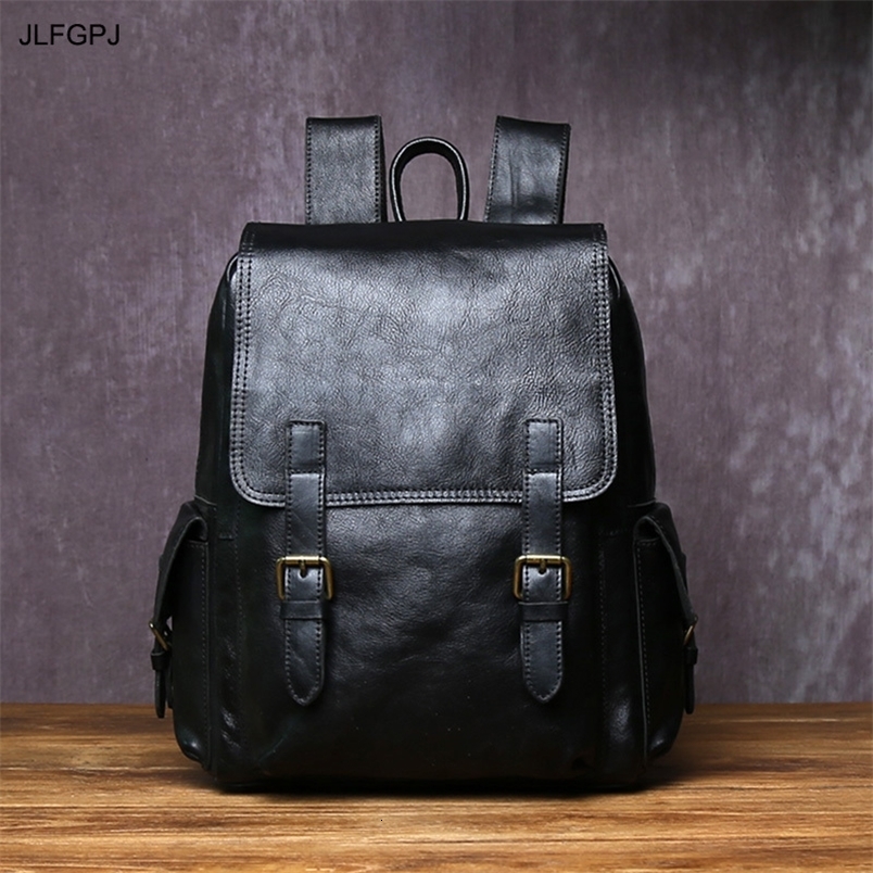 Handmade And Fashionable Genuine Leather Mens Backpack Simple Toplayer Cowhide Computer Bagwith Zipper Buckle Schoolbag y260615