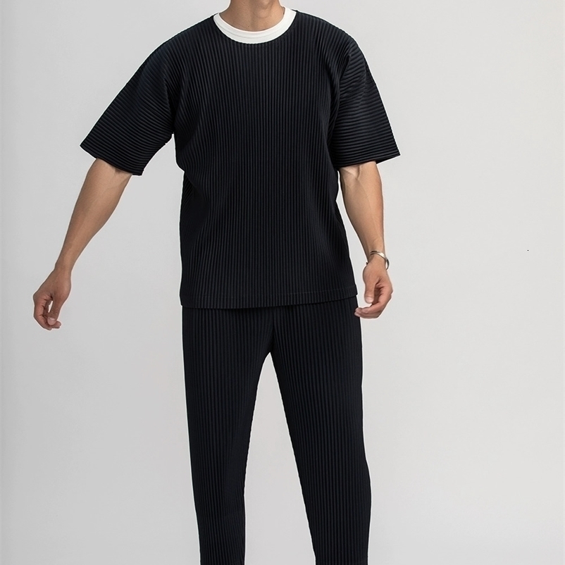 Miyake Shirt Thin Breathable Short Sleeve T Shirt Summer Solid Sports Top Miyake Pleated Men 260625 - view 4