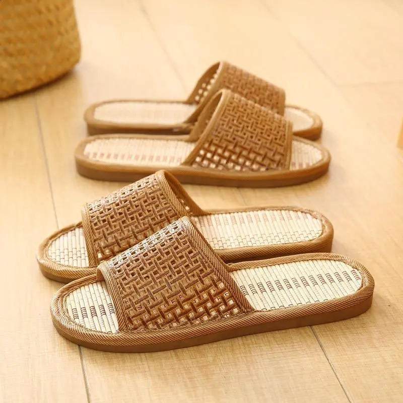 Bamboo Rattan Summer Slippers for Women/Men - Breathable Couple Sandals Soft Sole Anti-Slip Indoor Slides for Home/Beach 260624 - view 5