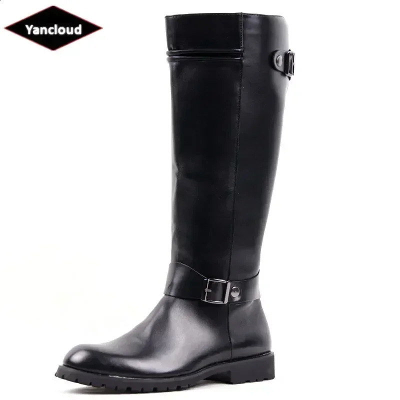 Plus Size 37-46 Top Quality Punk Style Gothic Knee High Motorcycle Boots Men Winter Soft Leather Long Boots for Man 260625 - view 3