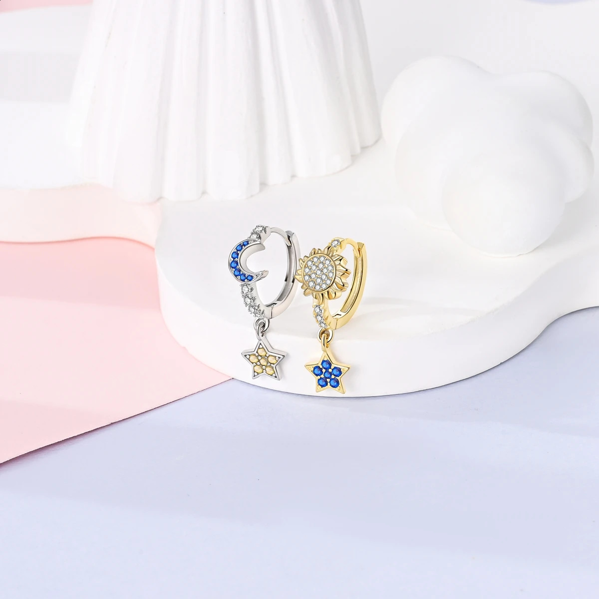 Original 925 Silver Hoop Gold Earring For Woman Heart Star Moon Zircon Pendientes Fashion Jewelry 260626 - view 5
