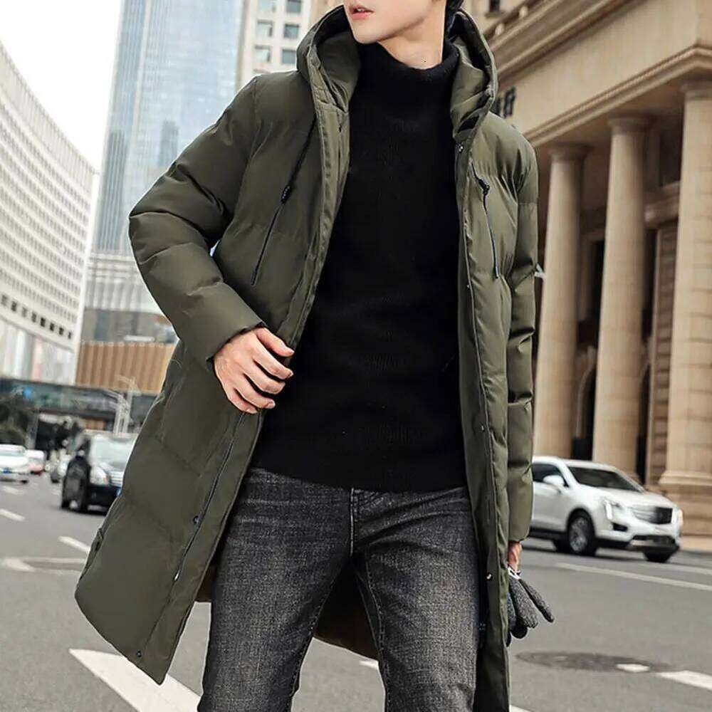 Down Hooded Thickened Solid Color Padded Cardigan Keep Warm Midi Length Zip Up Plus Size Men Winter Coat for Daily J260626 - view 5