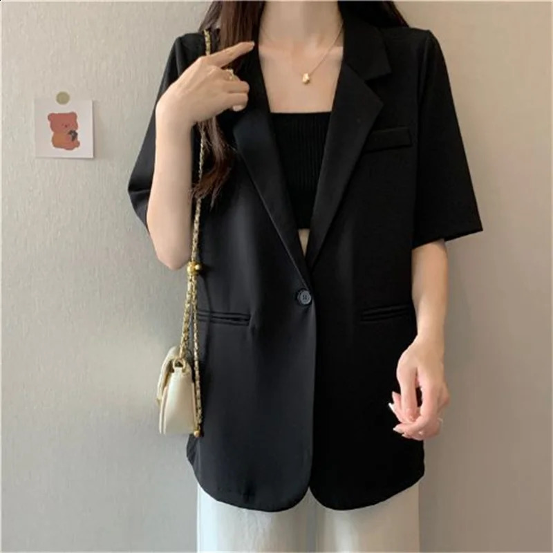 2026 Female Short Sleeved Suit Coat Women Summer Loose Fitting Solid Color Blazer Jacket Ladies Korean Leisure Tops Outerwear 260625 - view 6