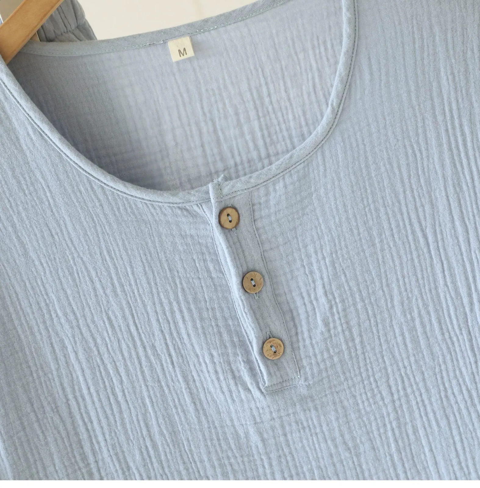 Cotton Mens Pajamas Set Summer Up Button Round Neck Short Sleeved Long Pants Casual Home Clothes for 260615 - view 4