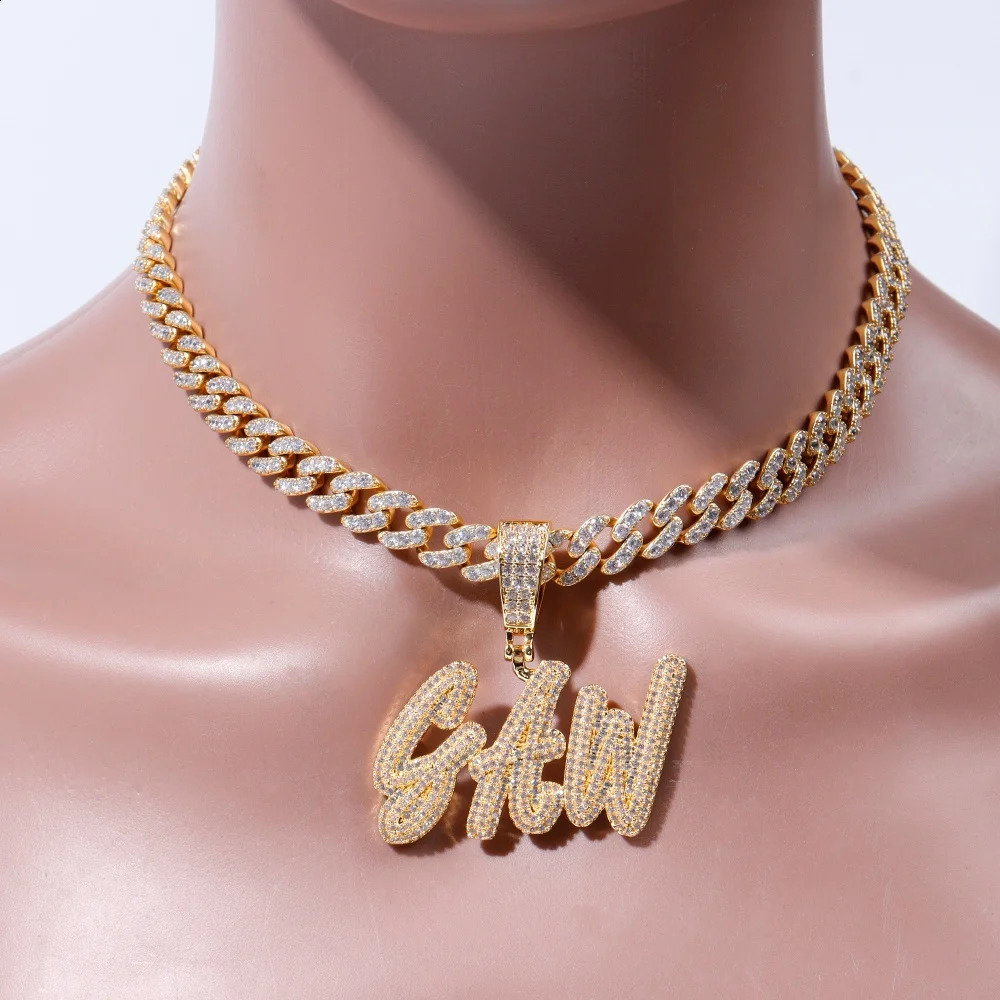 Custom Iced Out Cubic Zircon Diamond Brush Font Letter Pendant Necklace Chain For Women Personalized Hip Hop Jewelry Gift 260615 - view 6