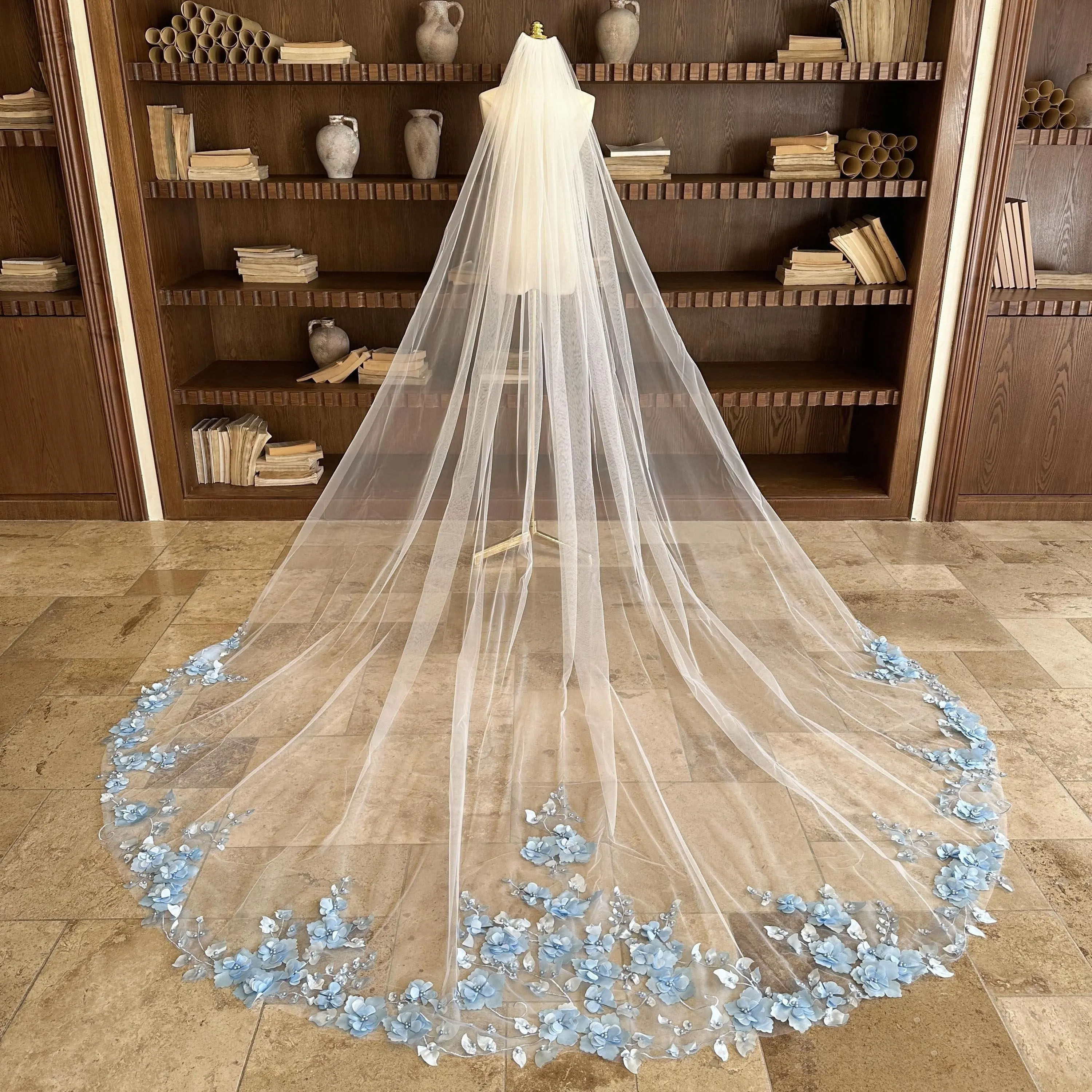 Designer Appliques Beaded Bridal Veils For Women 3m Floor Length Voile Marriage Wedding Veil Tulle Bride Accessories Custom Made - view 3