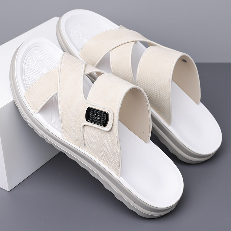Men Cross Strap Faux Leather Slide Sandals Crocodile Texture Thick Cushion Platform Slippers Anti Slip Open Toe Summer Casual Beach Walking Slides - view 8