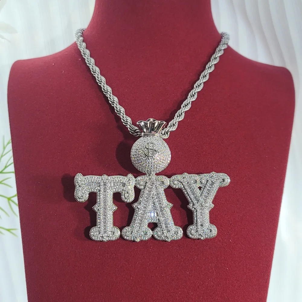 Custom Fashion Jewelry Money Bag Bail LetterNumbers Pendant Necklace Hip Hop Miami Cuban Chain Birthday Gifts For Men Women 260615 - view 6