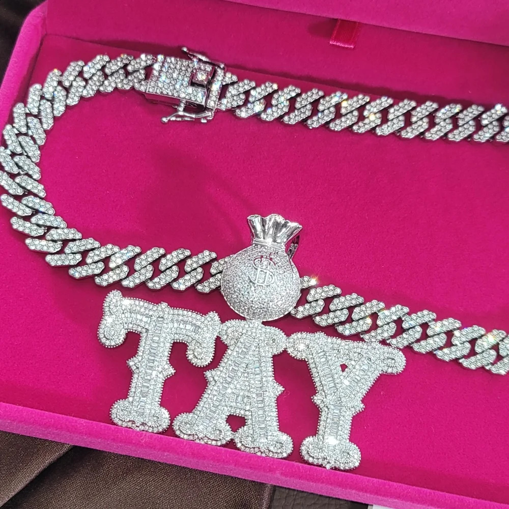 Custom Fashion Jewelry Money Bag Bail LetterNumbers Pendant Necklace Hip Hop Miami Cuban Chain Birthday Gifts For Men Women 260615 - view 5