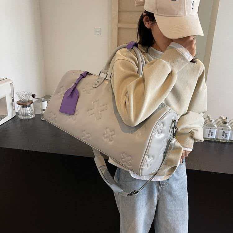 Designer Duffel Bag Fashion Embossed Large Capacity Travel Duffle Bag, PU Textured Thickened Durable Luggage Tote, Multifunctional Gym Yoga Swimming S - view 8