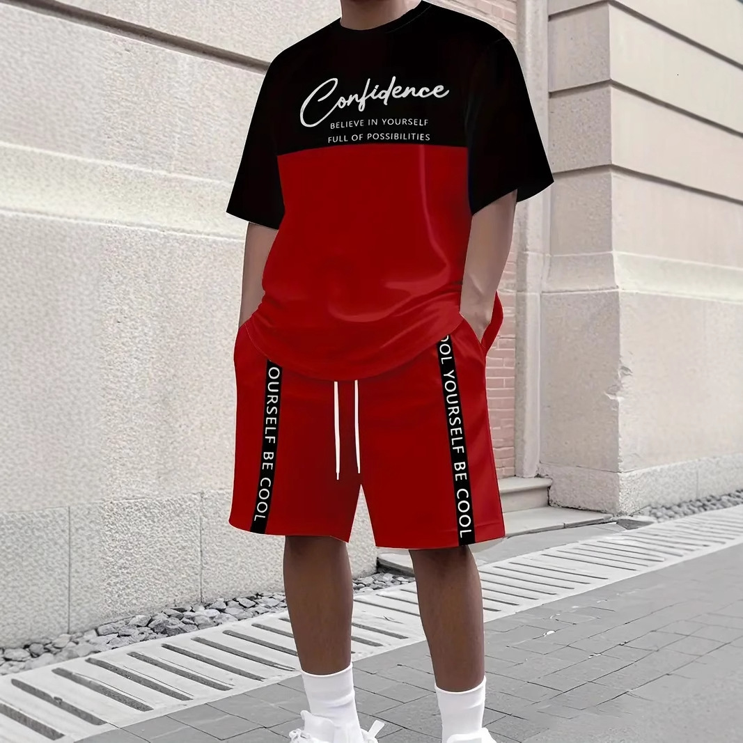 Hot-Selling Summer New Men's Casual Beach Shorts And Short-Sleeve Digital Print Set Me - view 5