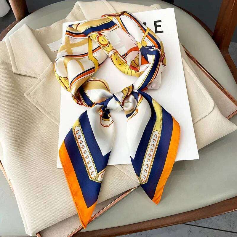 Luxury Design Skinny Square Scarf Women Chain Print Foulard Neckerchief Lady Soft Satin Hairband Head Hijab Bag Ribbon Gift 26Y06226 - view 1