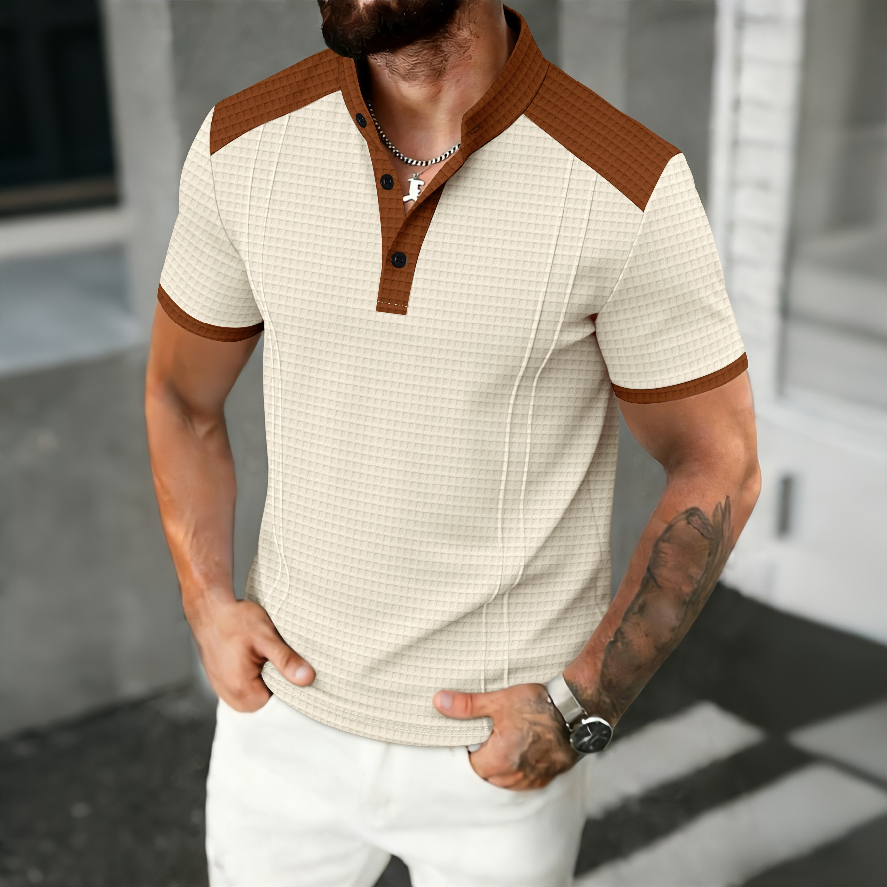 European And 202 Summer Amazon POLO New Waffle Pattern Men's Sports Polo Shirt