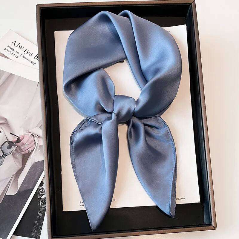New solid color 70*70cm small square for women, versatile summer decorative neck protection thin faux silk scarf 26Y06226