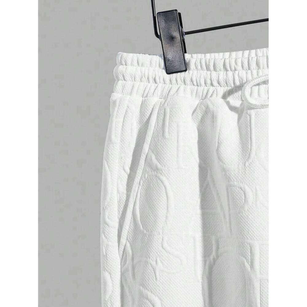 Men's Textured Letter Patched Round Neck Tee Drawstring Two-Piece Set Regular Fit Casual Short Sleeve T shirt & Shorts 26Y0626 - view 6