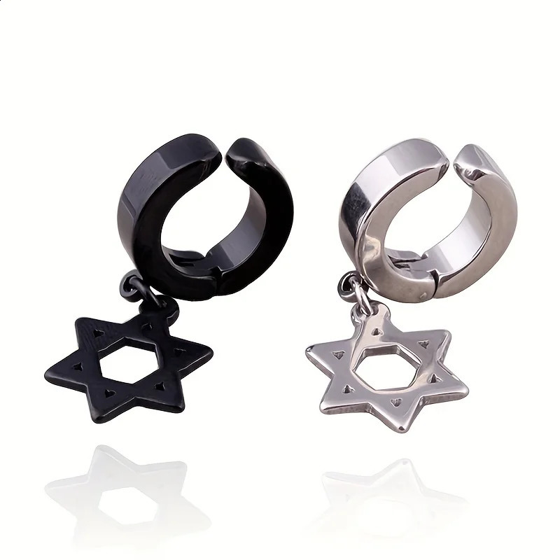 2pcs Fashionable Stainless Steel No Ear Holes Cross Clip NonPiercing Tassel Star Blade Earrings Jewelry for Men Women 260623 - view 5