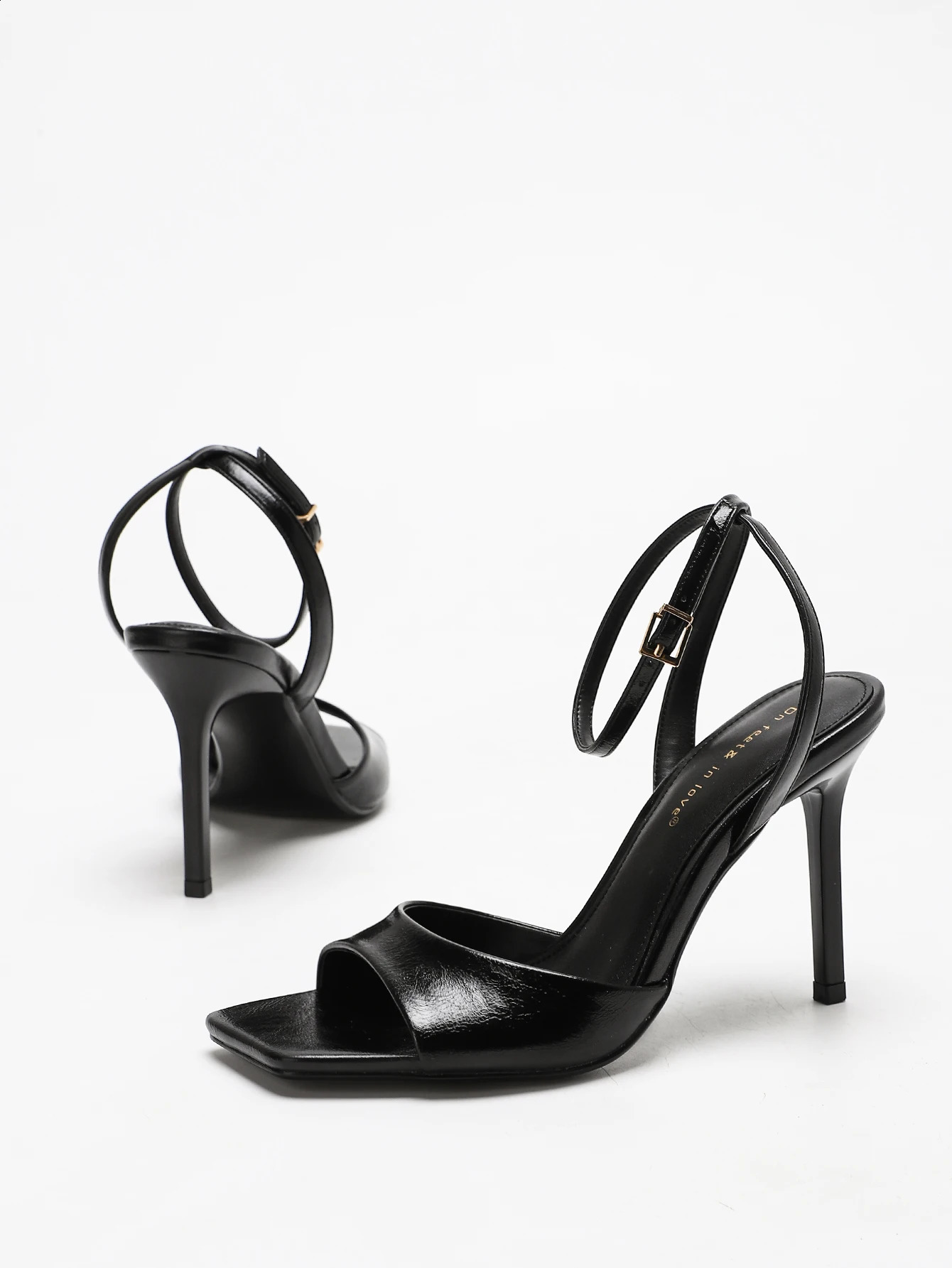 Classic Black Ankle Strap Stiletto Heels Square Toe Open HighHeels Womens Versatile Dress Shoesfor All Occasions 260626 - view 4