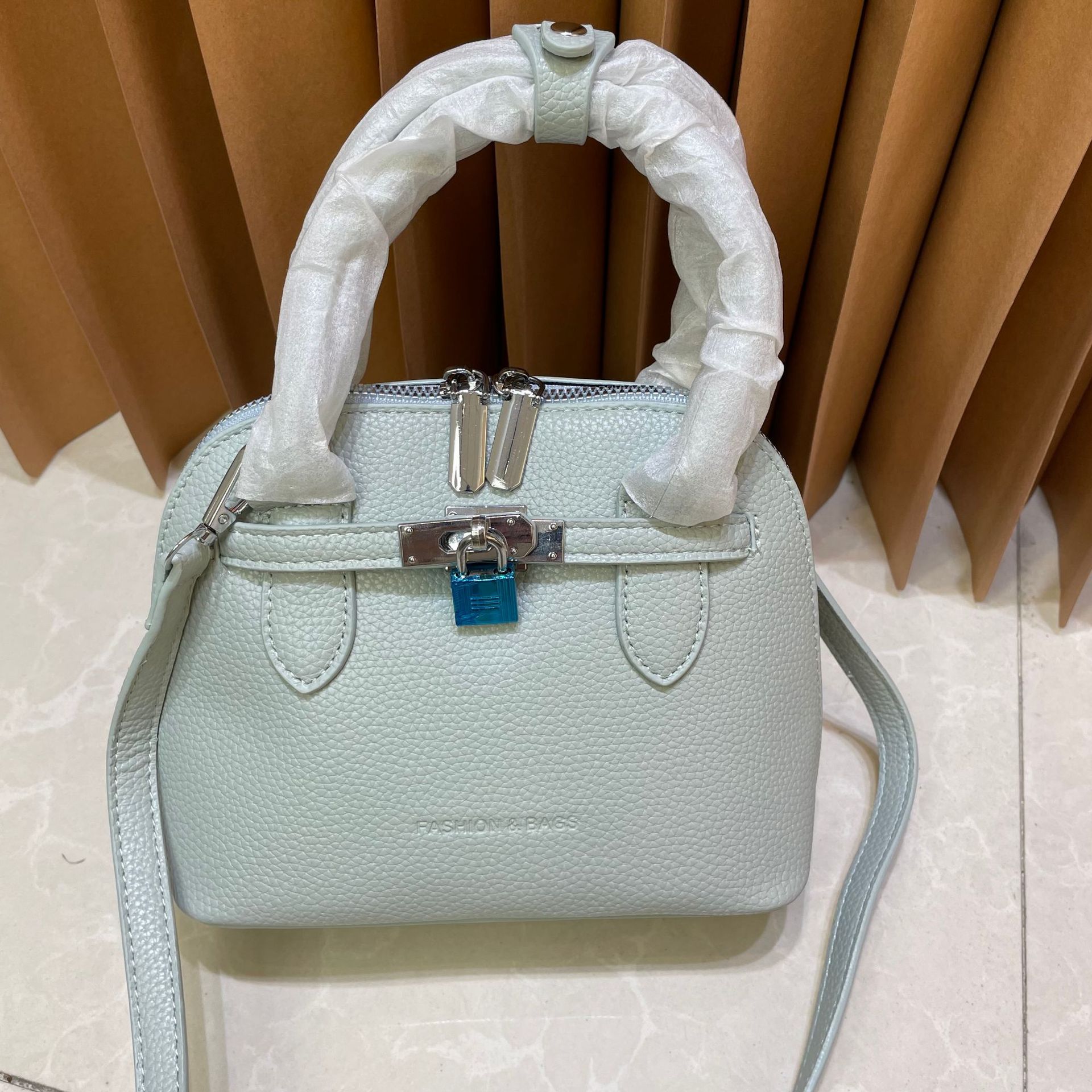 Women's Macaron 5 Color Litchi Grain Shell Handbag, Metal Lock Zipper Dumpling Purse With Detachable Thin Strap Daily Crossbody Bag - view 5