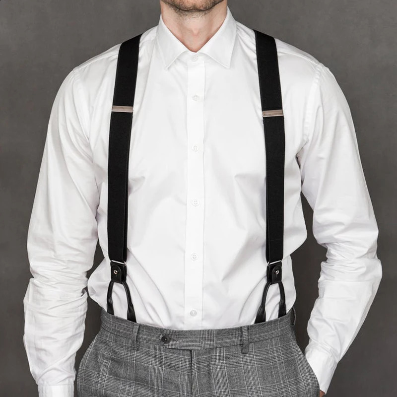 Vintage Suspenders Men Women Adult Leather Trimmed Button End Y Back Adjustable Elastic Trouser Braces Straps Belt Wedding Party 260626 - view 6