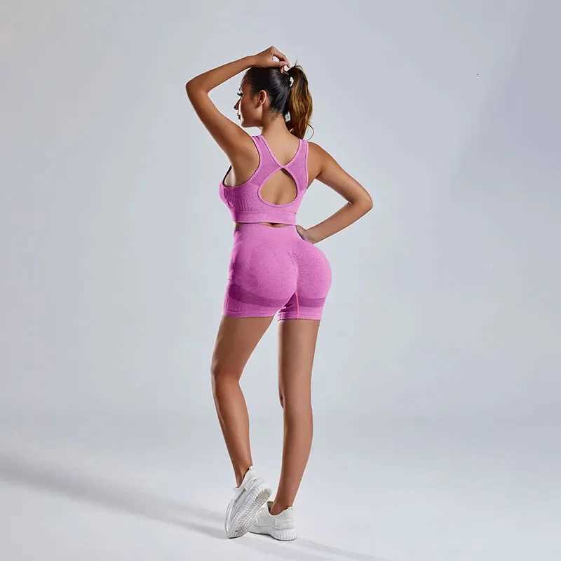 Set Womens Fitness Suit 2-piece of Hollow Sports Bra High Waist Shorts Yoga Suit M260626 - view 6