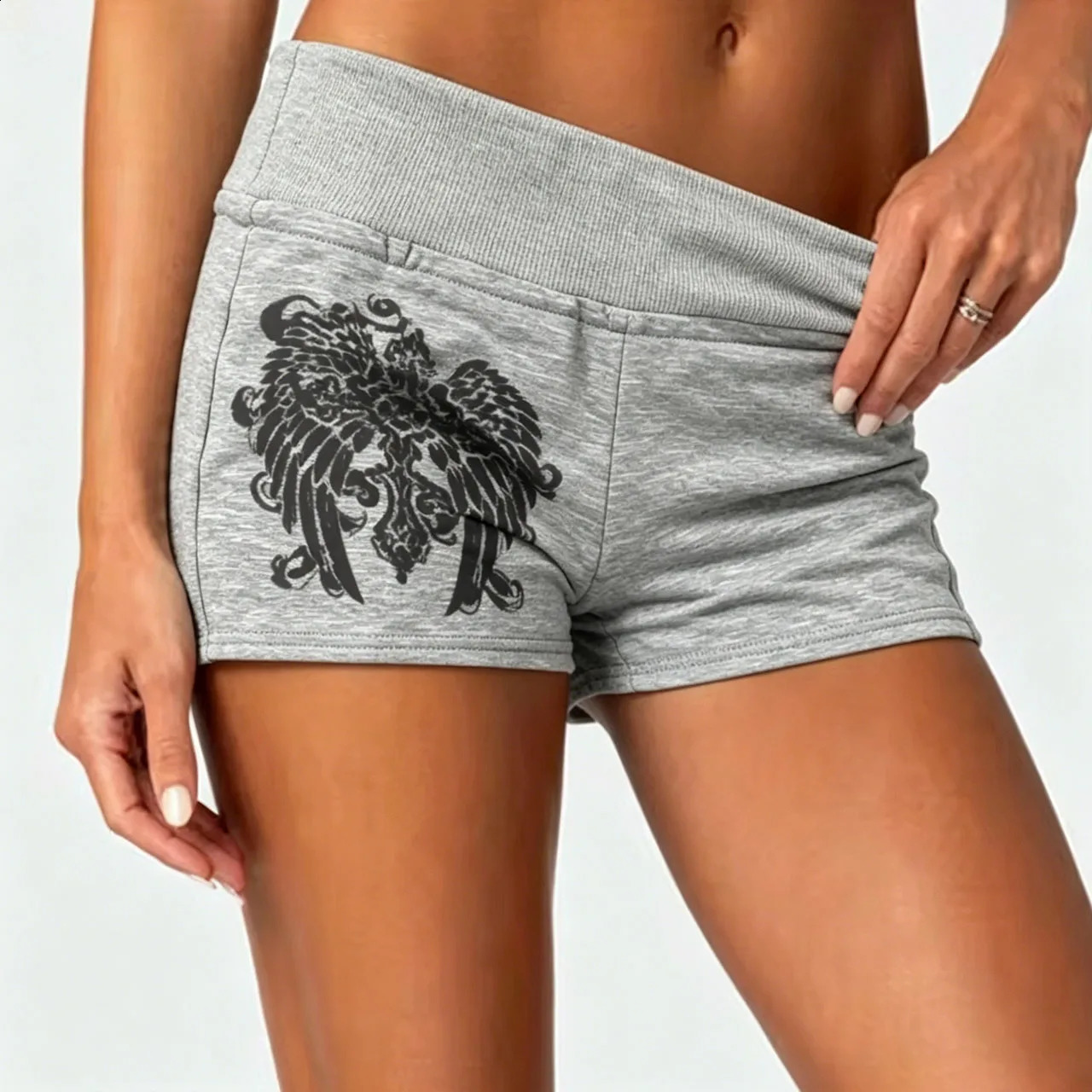 Y2K Summer Style Dark Retro Pattern Printed Light Gray Shorts Loose and Versatile Street Casual Five Quarter Pants 260626 - view 6