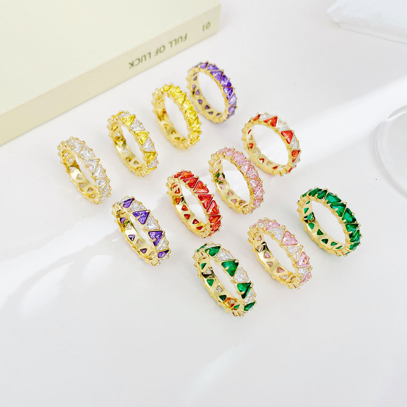 Ring Fashionable Full Circle Triangular Cutting Diamond Arranged Colorful Zircon Ring For Women Exquisite Diamond Inlaid Ring Jewerly Designer For Wom - view 5