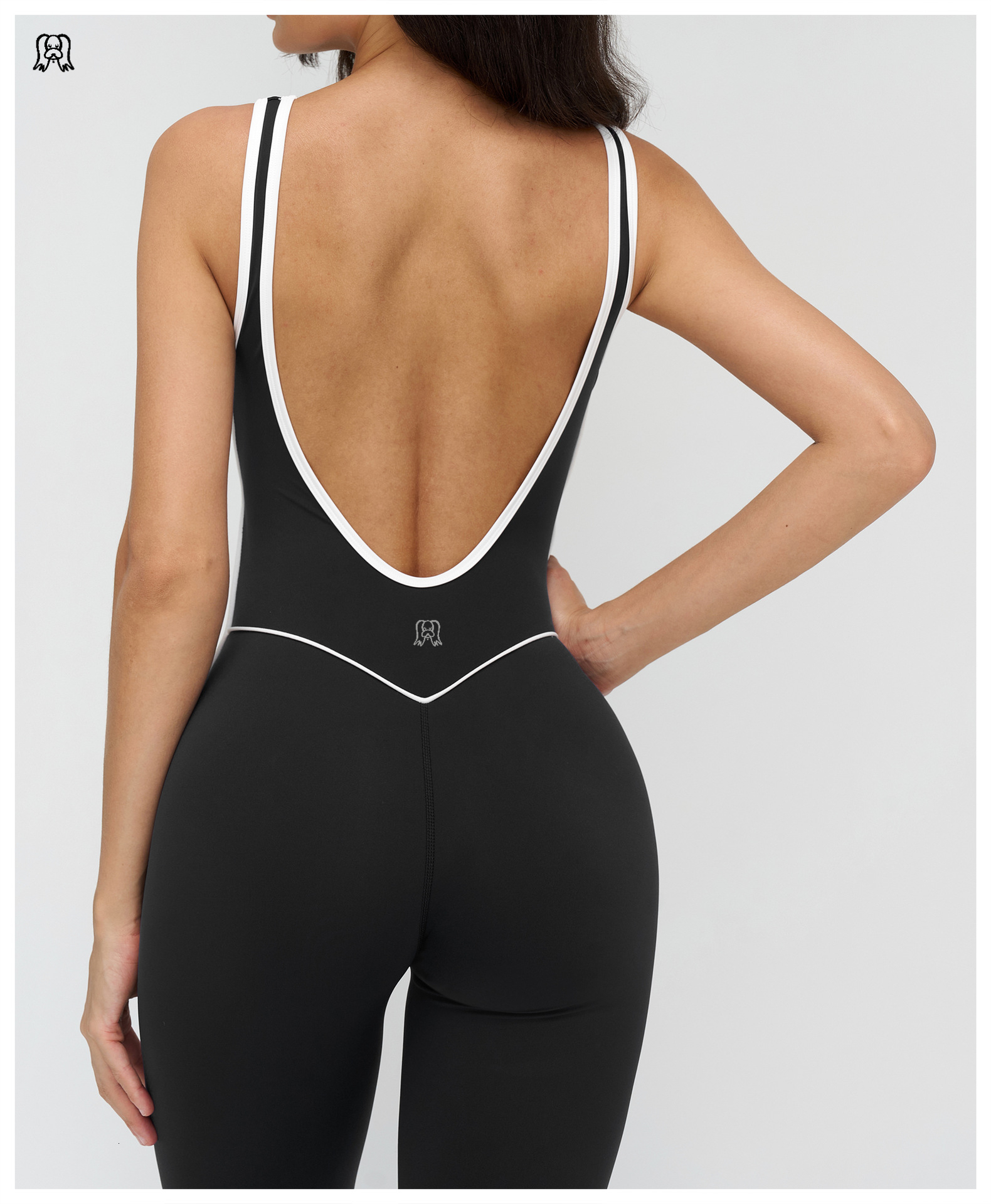 lucky dog yoga Contrastive color edging loose square neck yoga jumpsuit yoga jumpsuit - view 8