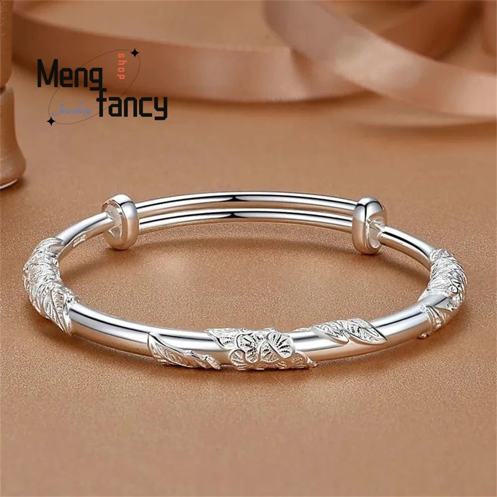 Trendy y Floral Vintage Sliding Bangle - Unique Adjustable Ancient-Style Bracelet Exquisite Handcrafted Niche Jewelry Gift 260626 - view 3