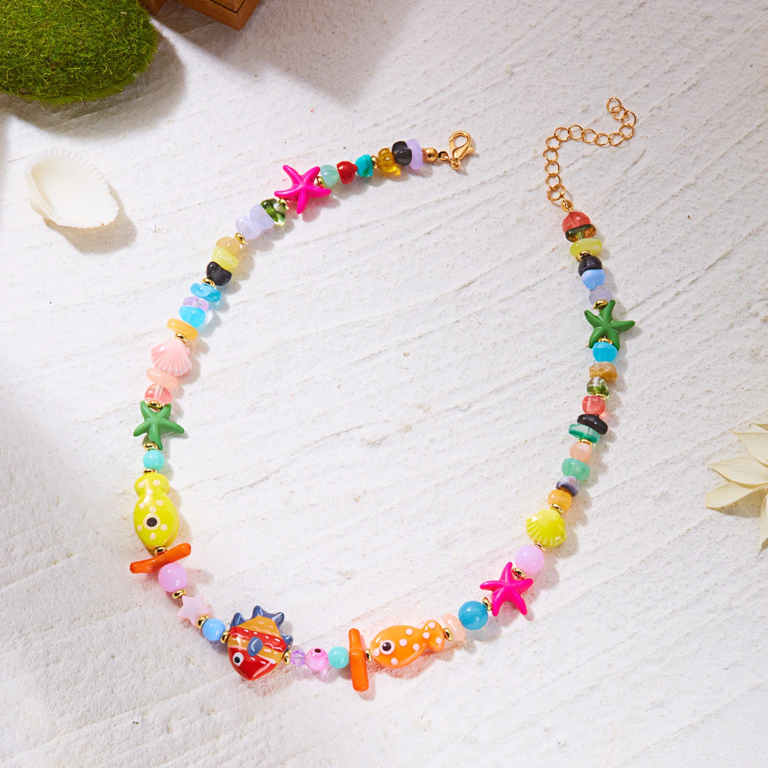 Beach Style Colorful Ceramic Fish Starfish Choker Necklace For Women Ocean Series Scallops Beaded Necklaces Vacation Jewelry 260626 - view 3