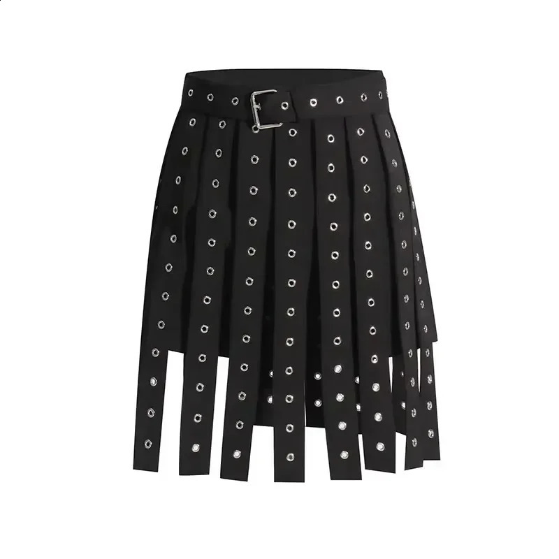 ALIDI S C Womens Punk Small Eye Tassel Mini Skirt High Waist Belt Buckle Aline Gothic Club Party Sexy 260626