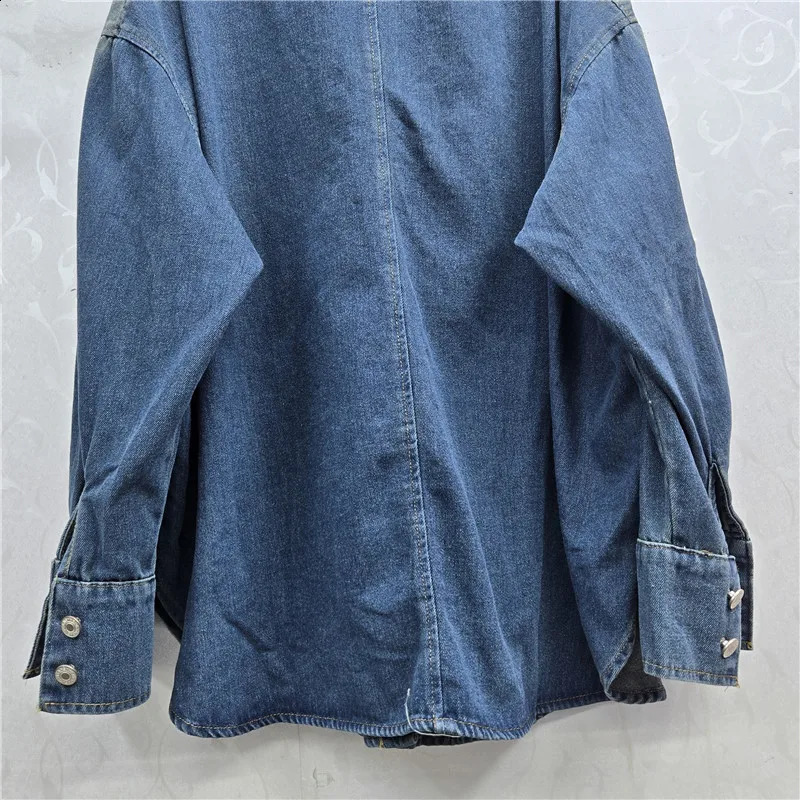 SuperAen European and American Autumn and Winter Polo Collar Long-sleeved Large-button n Contrast Color Loose Denim Shirts 260626 - view 5