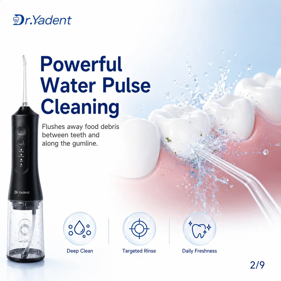 DrYadent YD06 Oral Irrigator Flosser 300ML Large Capacity for Road Trips 4 Modes with DIY Pressure 7 Varies Nozzle Water Jets 260626 - view 3