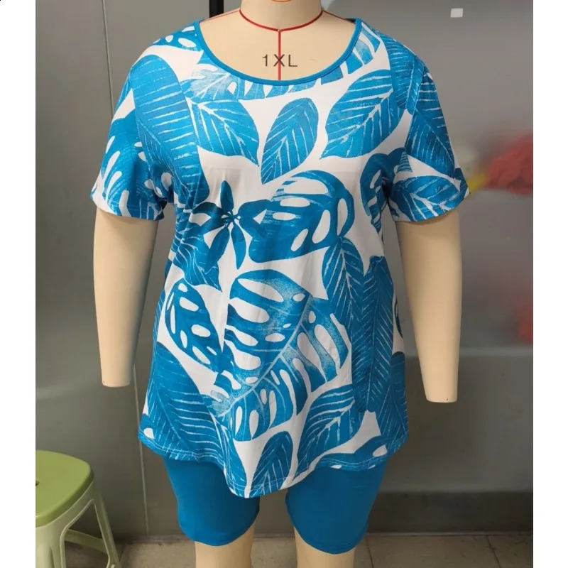 Womens Plus Size Pajamas Set Summer Breathe Short Sleeve TShirt And Shorts Sleepwear 2 Piece Casual Elastic Home Wear 260625 - view 4