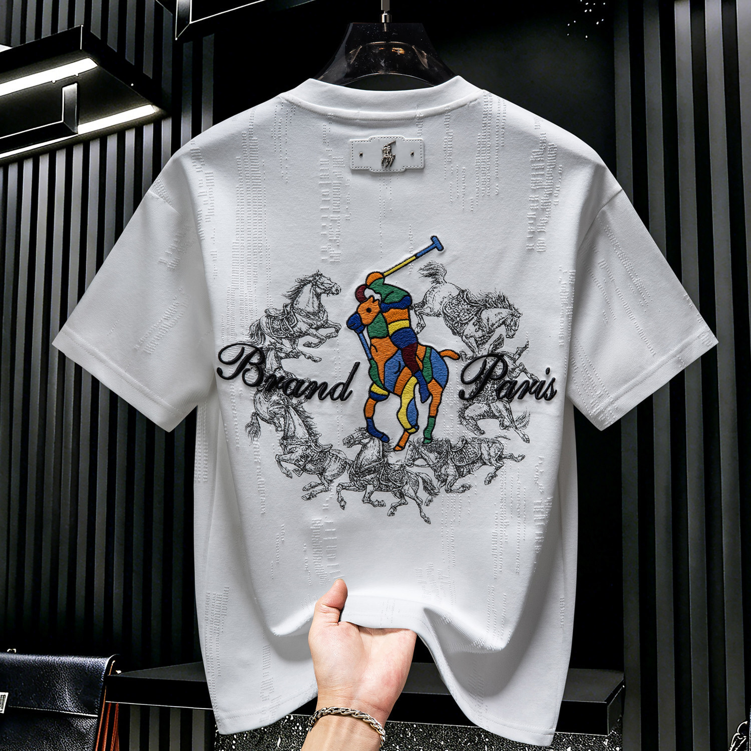 High-End Embroidered And Printed Short-Sleeve T-Shirt For Men, New Summer Trendy Light Luxury Fashion Top