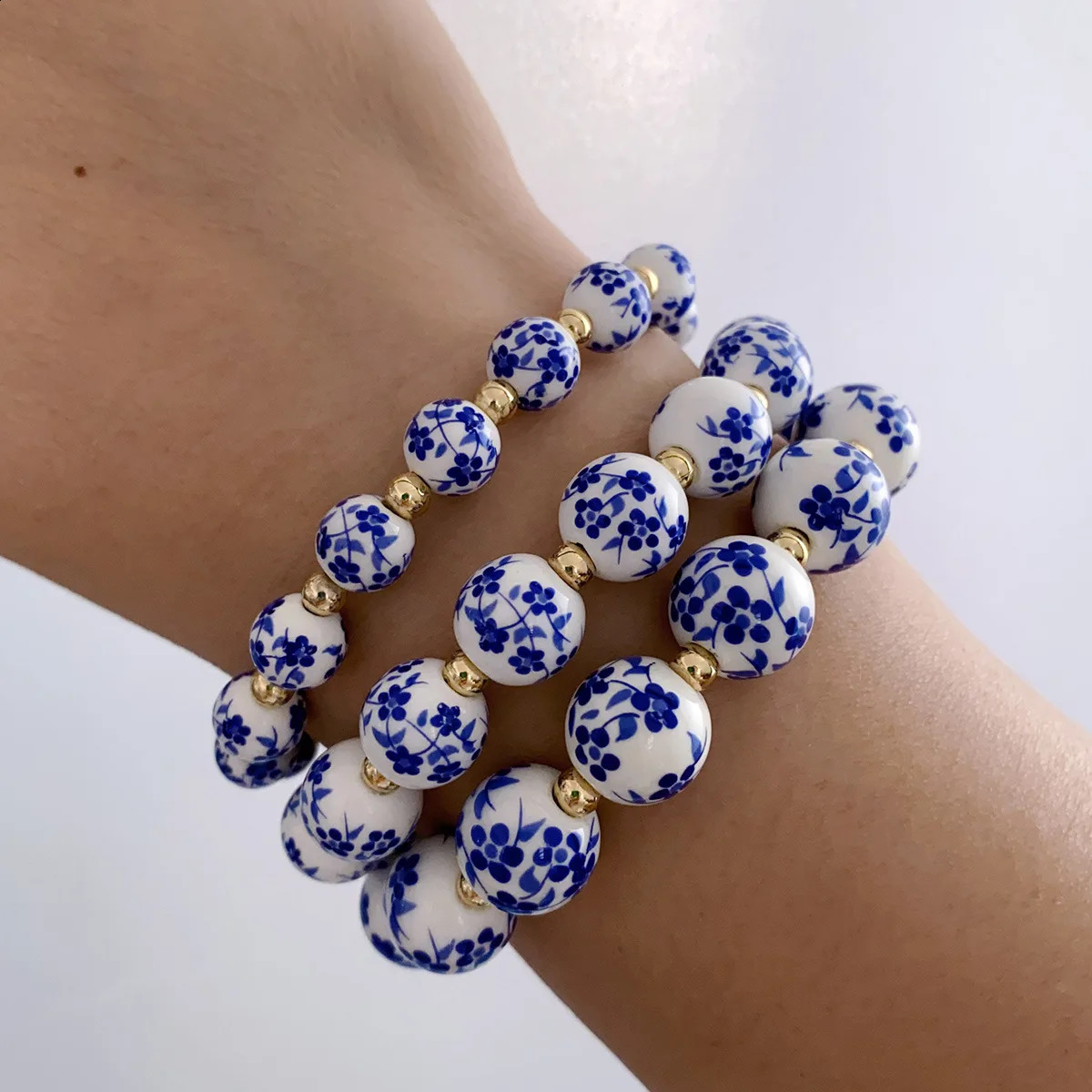 81012mm Blue and White Porcelain Beads Bracelet for Women Handmade Weave Elastic Rope Hand Strings Fashion Jewelry 2026 260617 - view 4