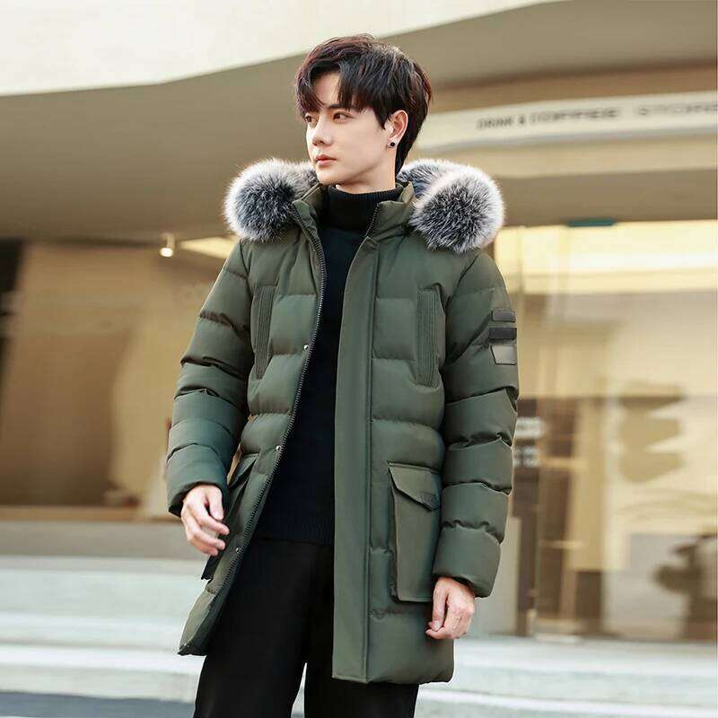 Men's Outdoor High-quality Breathable Padded Winter Thick Windproof and Warm with Hat Long Cotton Jacket J260626