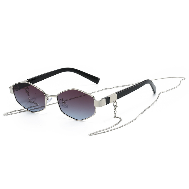 New European American Polygonal Metal Sunglasses, Fashionable And Unique Street Style, Vintage Chain-Decorated Women's Sunglasses - view 6