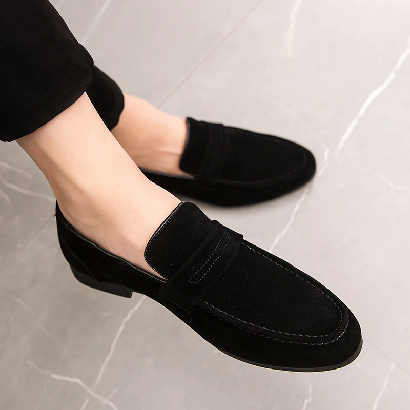 Suede Leather Oxfords Shoes For Men Loafers Casual Slip On y Dress Office Wedding Party Man Moccasins Black 260624 - view 1