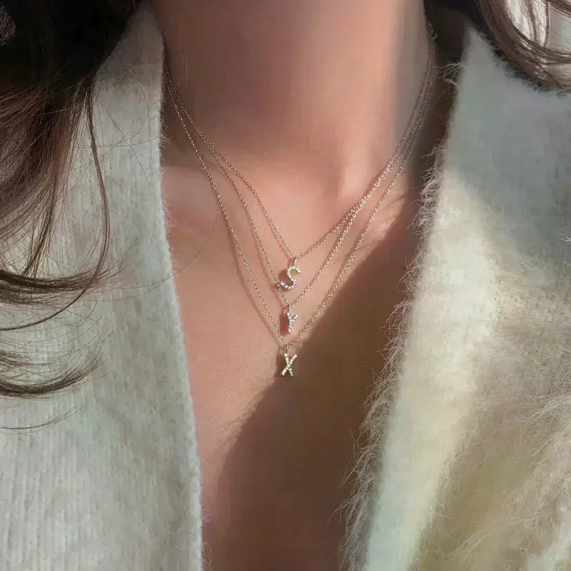 Fashion Shining AZ Letter Pendant Charm Necklace 26 Initial Alphabet Name Clavicle Chain Party Jewelry Gift 260615 - view 4