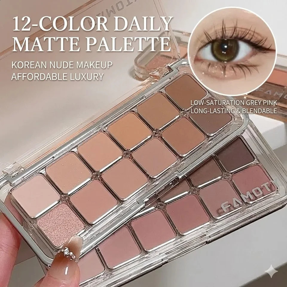 12-Color Low Saturation Eyeshadow Palette All Matte Tea Apricot Eye Makeup Palette Daily Earth Makeup Long Lasting Eye Shadows 260626 - view 6