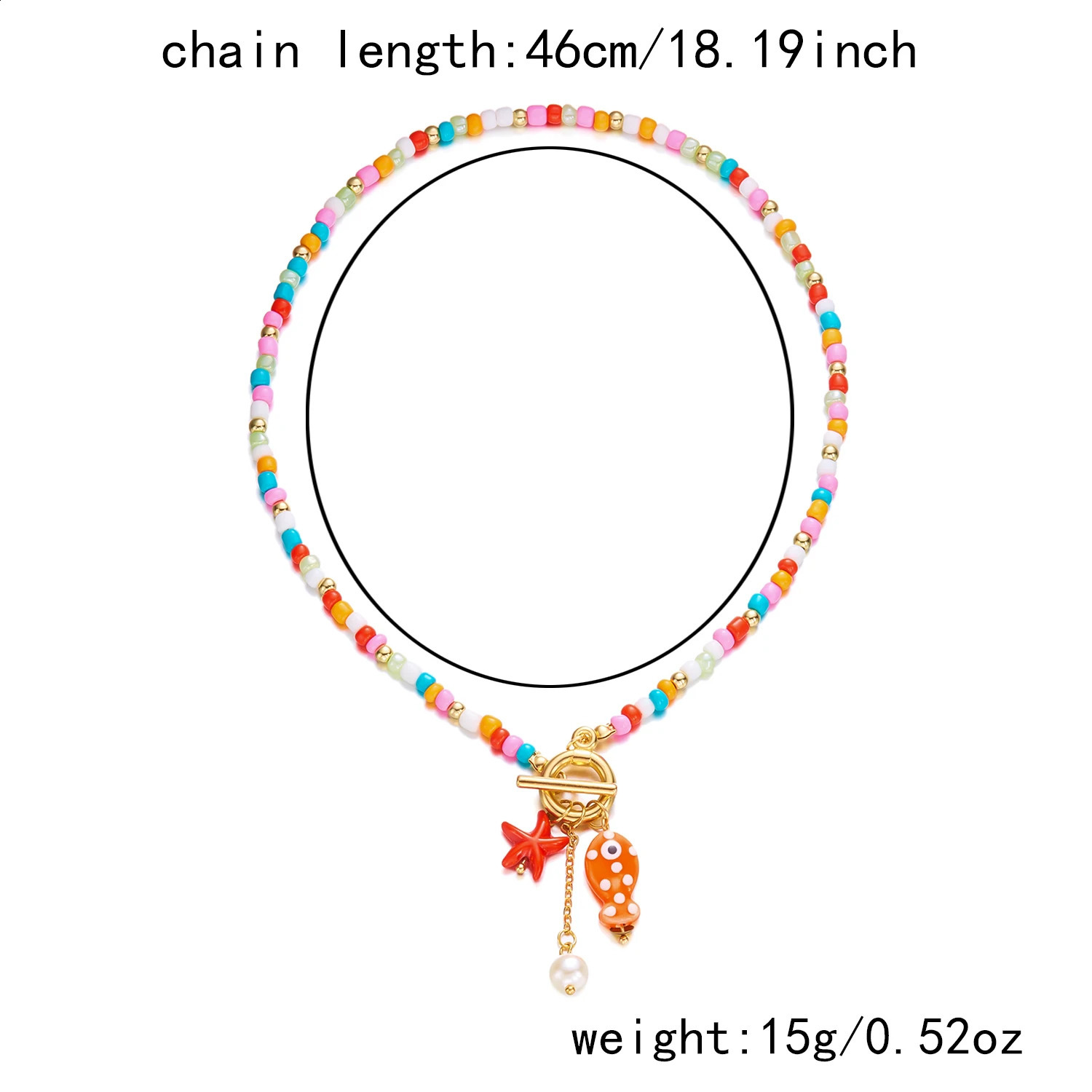 Bohemian Ceramic Fish Starfish Pendant Necklaces for Women Men Colorful Rice Beaded Chain Necklaces Lightweight Beach Jewelry 260626 - view 6