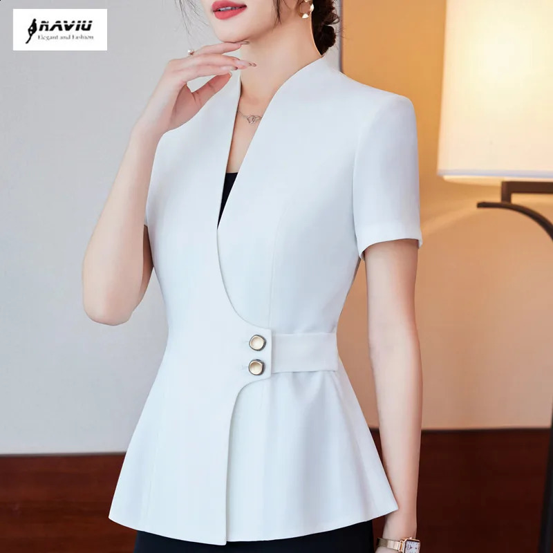 NAVIU Elegant White Blazer Slim Fashion Summer Professional Business Women Work Jacket Office Ladies Coat Tops Outfit 260625