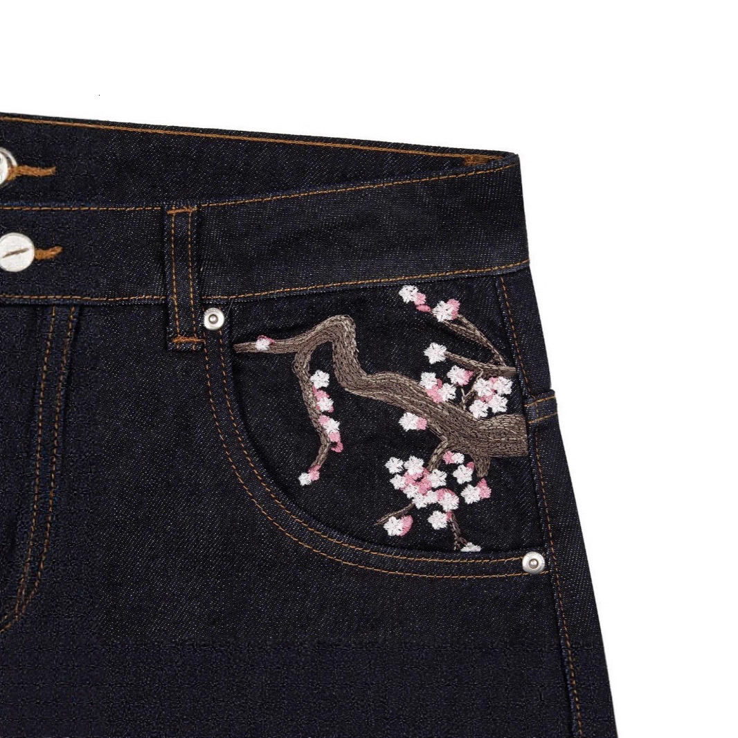 Derschutze Retro Plum Blossom Embroidery Straight Pants Unisex Versatile Personality Street Fashion Jeans Embroidered Jeans Straight Leg Pants - view 5