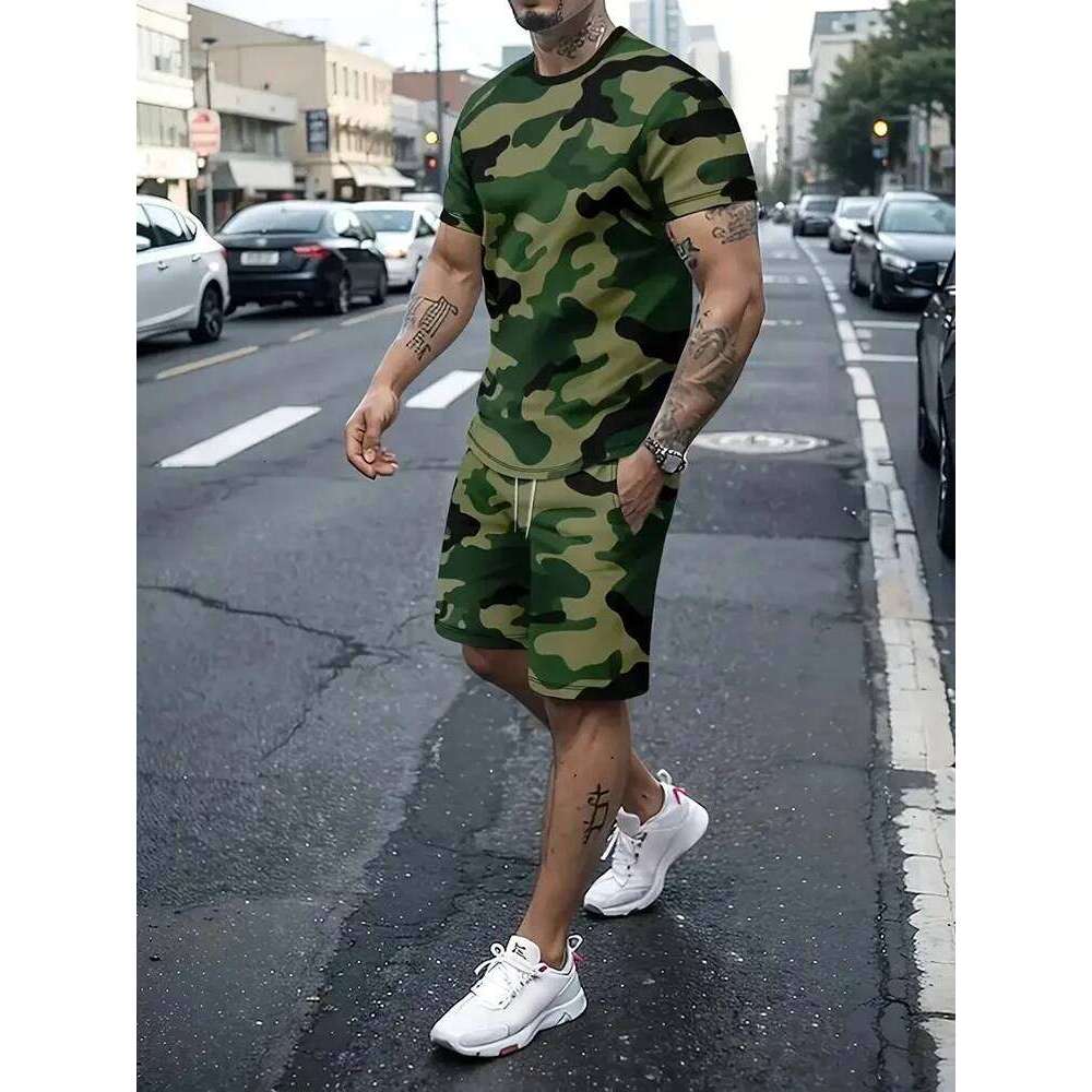 Summer Outdoor Street Fashion Everyday Casual Athletic T-shirts And Drawstring Shorts Men's Sets 26Y0626 - view 6