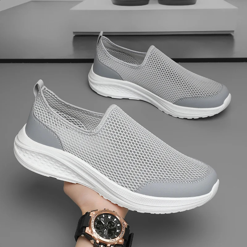 One foot on the net shoes mens summer breathable thin walking casual sports black plus size 48 260626 - view 3