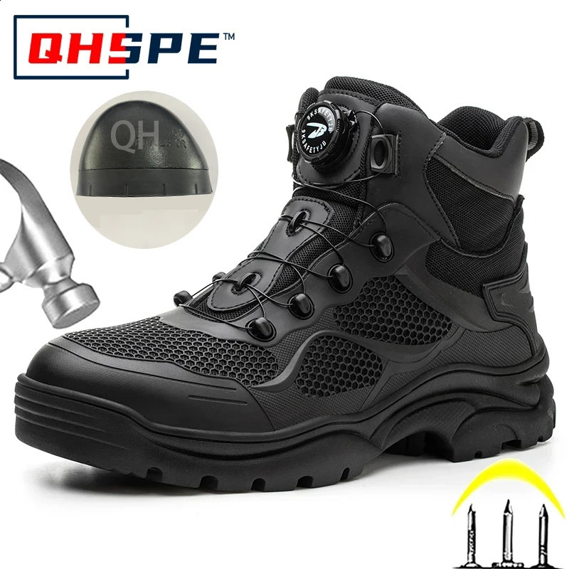 Mens Safety Work Boots Steel Toe Breathable Indestructible PunctureProof Rotary Buckle Shoes Comfortable Footwear 260624