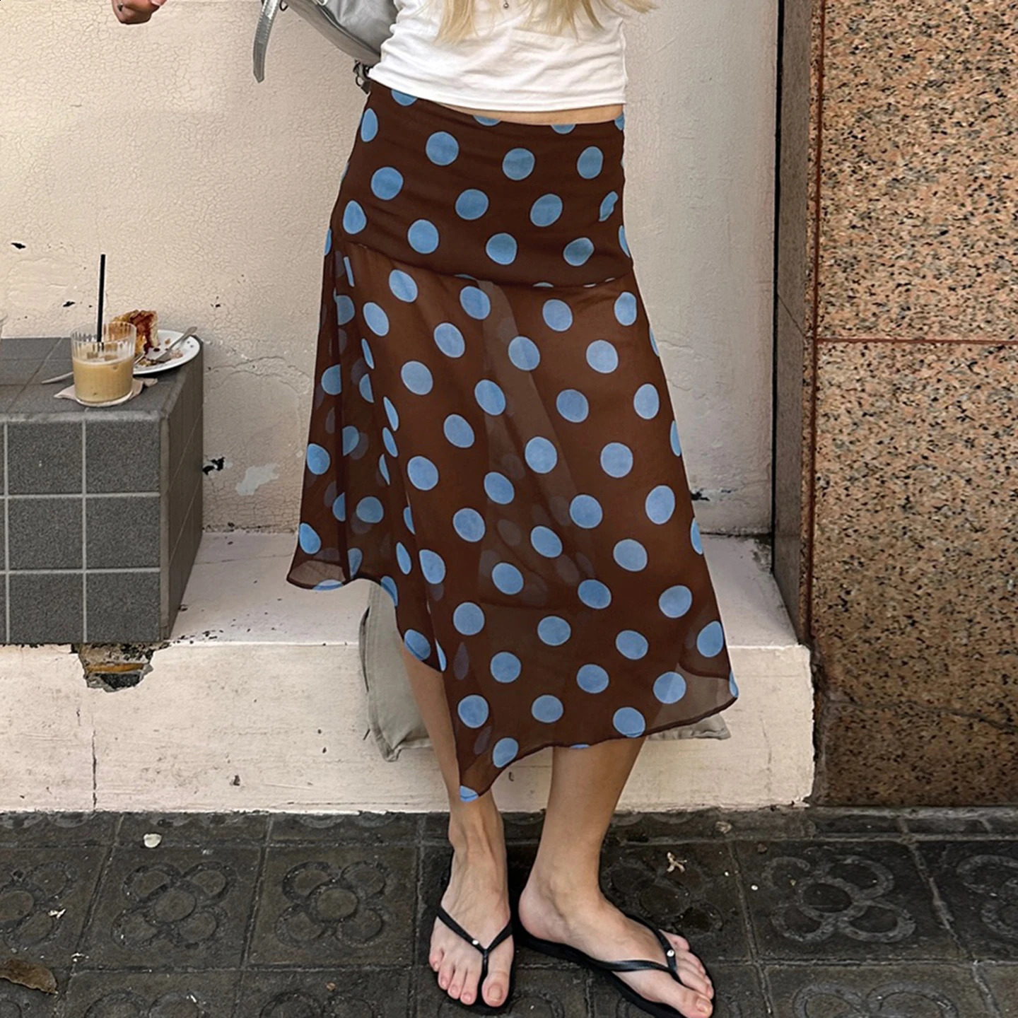 SUCHCUTE Elegant Polka Dot Print Asymmetrical Skirt Womens LowWaisted Vacation Y2K Summer Beachwear Streetwear Casual 260626